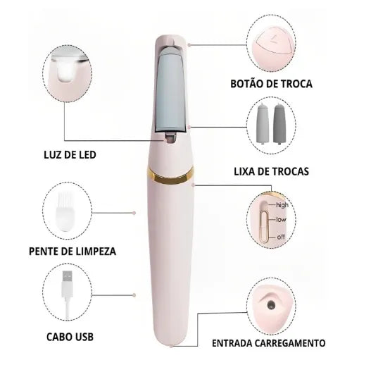 Lixa de Pé Elétrica Portátil Removedor de Calos e Rachaduras CallusCare