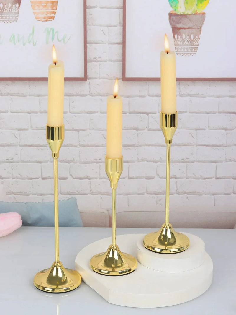 Castiçais de Vela Luxury Dourado 3 Peças - Tazzi