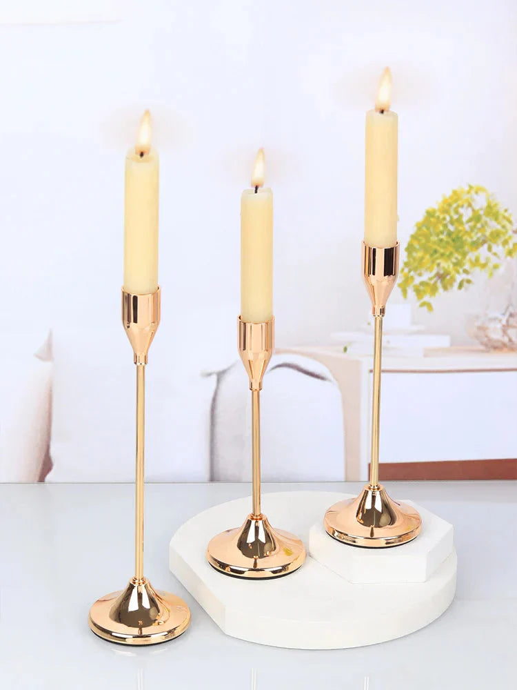 Castiçais de Vela Luxury Dourado 3 Peças - Tazzi