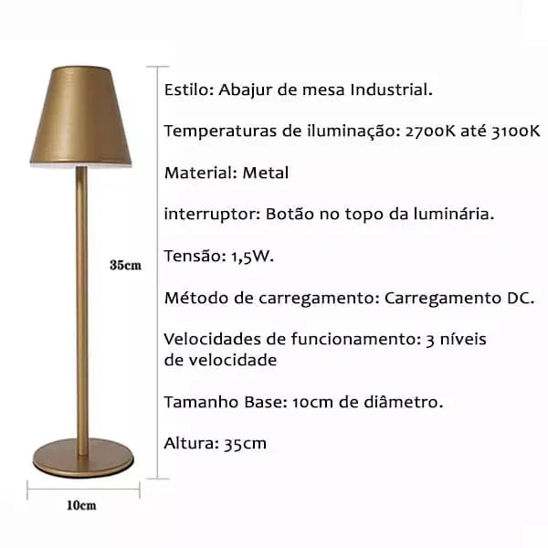 Luminária de Mesa Recarregável - Tazzi