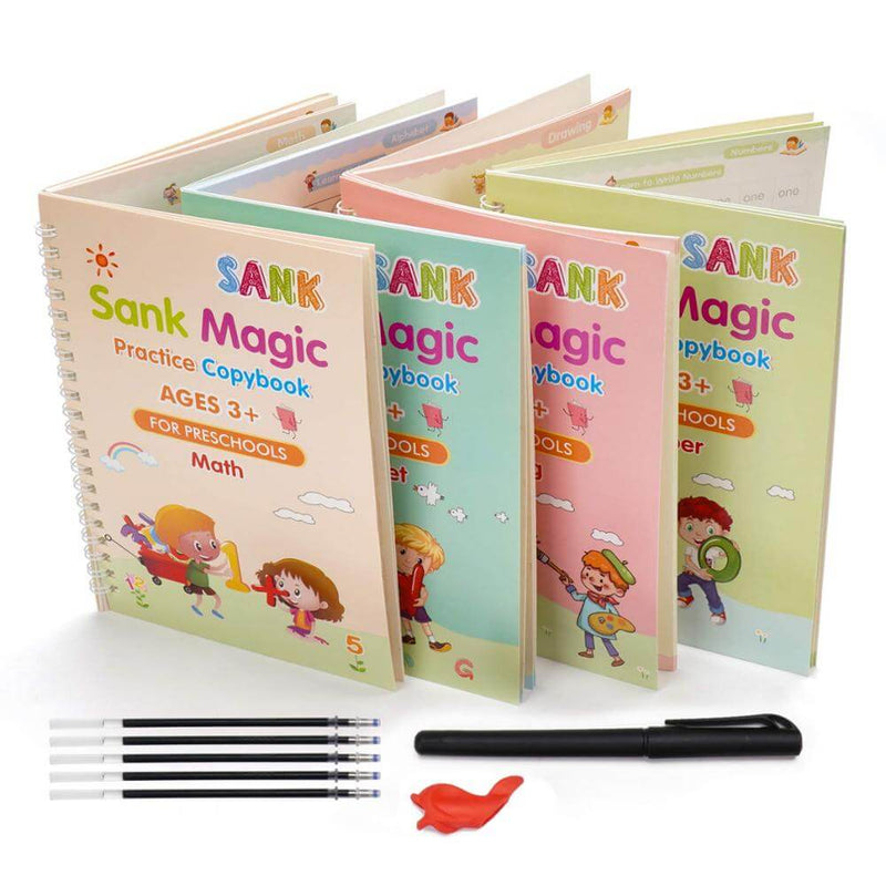 Kit 4 Cadernos Didáticos Infantil para Caligrafia e Aprendizado + Canetas a Apoiador de Brinde