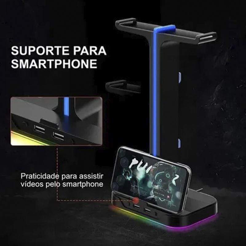 Suporte Duplo Para Headset RGB Havit Th650 2 Portas Usb